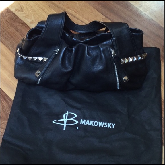 B.Makowsky genuine black leather handbag EUC - Picture 2 of 7